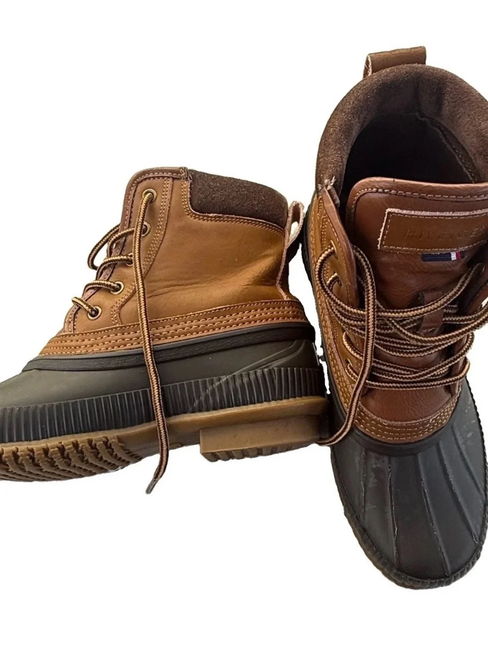 Men’s Tommy Hilfiger Brown Leather & Black Duck Boots sz 8